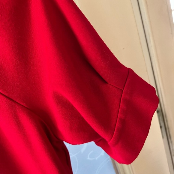 Calvin Klein size 14 red knee length knit dress with zip up back puff sleeves. - Picture 3 of 7